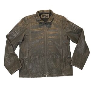 Black‎ Rivet Cafe Racer Leather Jacket Men's L Gray Moto Zip Soft